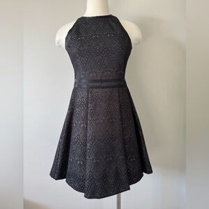 Parker Milana fit and flare black and gold metallic dress Size M